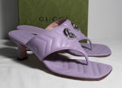 Sandalias Gucci Marmont Doble GG Tacón Gatito Tanga Acolchadas Lavanda 40 771737 Nuevas con Etiquetas Foto 1 de 4
