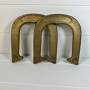 Vintage TJ OCTIGAN Coppia Ferro di Cavallo Raro Acciaio Forgiato Worcester Massa USA Oro - Foto 1 di 10