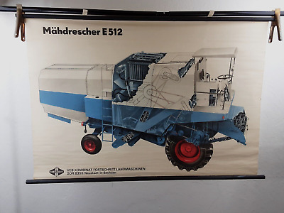 Schulwandkarte Fortschritt E 512 Landmaschine Mähdrescher Rollkarte Lehrtafel • 189.99€