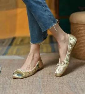 Women Vintage Satin Embroidery Low-Heel Autumn Square Toe Lady Loafers Shoes New - Picture 1 of 12