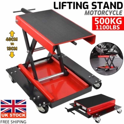 500KG Motorcycle Motorbike Workshop Scissor Lift Jack Stand Paddock with 4 Wheel - Image 1 of 4
