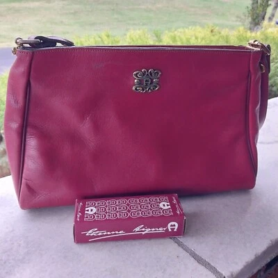 Bolso de Hombro Cartera Vintage Hecho a Mano Aigner Signature Cuero Sangre de Buey + LIMPIADOR Foto 1 de 4