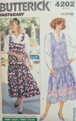 Butterick Sewing Pattern 4202 Misses Jumper Drop Waist and Shirt Size 18-20 CUT - Image 1 of 4