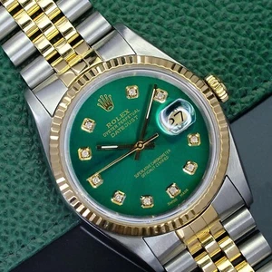 Rolex Womens Two-Tone Datejust Watch Green Diamond Dial 18KY Fluted Jubilee 36mm - Picture 1 of 18