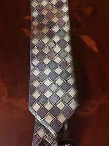 Corbata para hombre CALVIN KLEIN 100% seda de diseñador geométrica verde/púrpura/azulada nueva con etiquetas - Imagen 1 de 12