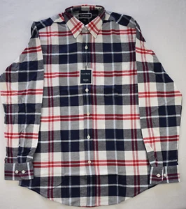 Club Room Hommes Marine Combo à Carreaux Stretch Flanelle Long Longues Chemise S - Picture 1 of 4