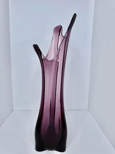 HTF Vintage MCM Viking Glass 19.25” Amethyst 3 Foil Swung Vase Stunning - Picture 1 of 5