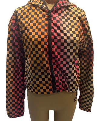 Chaqueta cortavientos New Look Sport recortada a cuadros para mujer M negra naranja rosa Foto 1 de 4