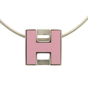 USADO HERMES Collar Cardue Ash metal 7.8g rosa H cubo - Imagen 1 de 11