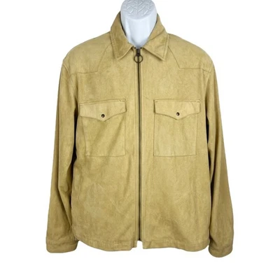 Urban Outfitters Faux Suede Jacket Men Medium Mustard Yellow Zip Up Outer - Image 1 of 4