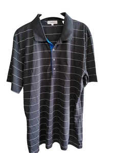Calvin Klein Golf Polo Shirt Men's Large Black Striped Short Sleeve Collared - Picture 1 of 10