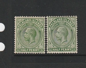 Falklandinseln 1921/8 1/2d gelb grün & grün, MM SG 73 & 73a - Bild 1 von 2