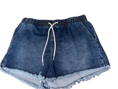 Celebrity Pink Dark Blue Denim Shorts Cotton Stretch Drawstring Elastic Size L - Image 1 of 4