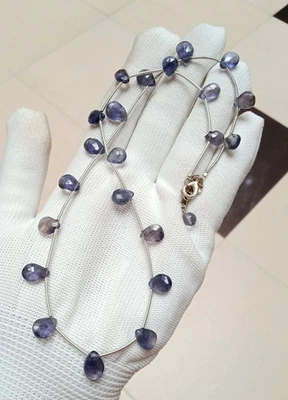 Natural Iolite Teardrop Bead Necklace, 925 Sterling Silver, Handmade, Minimalist — 第 1/4 张图片