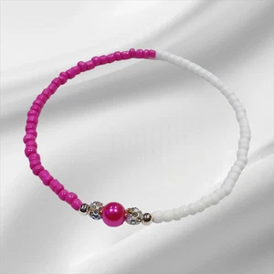 PACK OF 2 PINK AND WHITE SEED BEADED PEARL/ CRYSTAL BEADED STRETCH BRACELET - Picture 1 of 2
