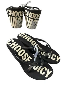 Y2k 2000s Deadstock Juicy Couture Black & White Flip Flop Wedges Size Uk 4 - Picture 1 of 7