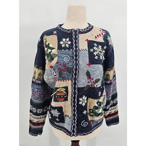 Vintage Heirloom Collectibles Women's L Blue Holiday/Christmas Zip-up Sweater - Picture 1 of 9