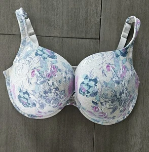 Cacique 42 H Jersey Full Coverage Bra Floral Pattern Gray Underwire - Picture 1 of 7