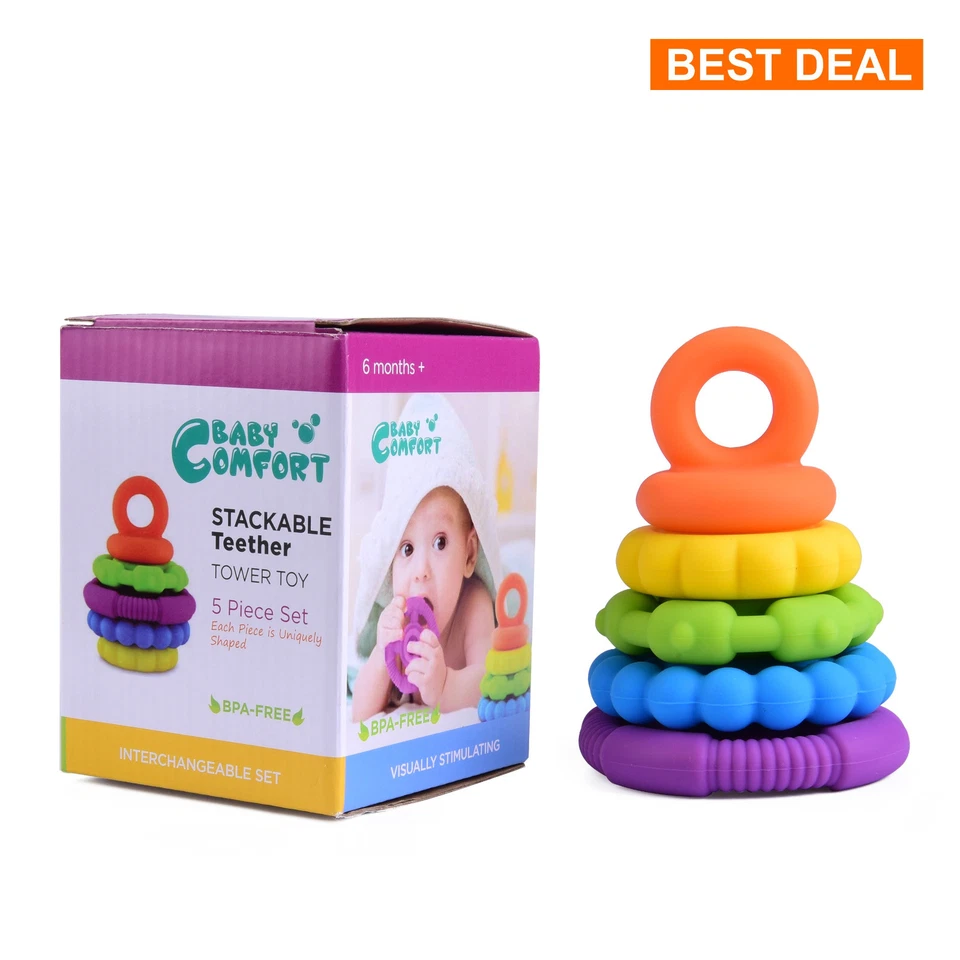 Stacking Baby Teether Toy - Sensory Silicone Teething Rings for Babies – Promote