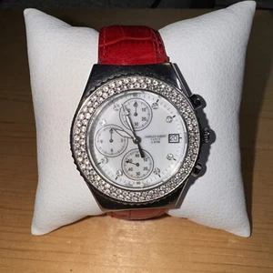 Charles-Hubert Paris Chronograph Watch 6619R Date Red Leather Band New Battery - Picture 1 of 6