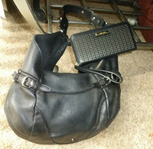 2 KEANNETH COLE & ANNE KLEIN SCHWARZ LEDER SCHULTERTASCHE HANDTASCHE GELDBEUTEL & GELDBÖRSE - Bild 1 von 12