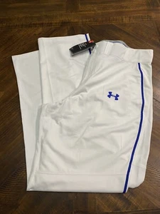 NEW - Under Armour Loose Fit Baseball Pants, White/Blue, Adult XL - Picture 1 of 7
