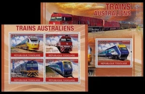Juego de trenes, ferrocarriles, motores australianos, Togo 2010 MNH MS+SS  - Imagen 1 de 1