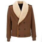DOLCE & GABBANA Double-Breasted Shearling Coat Jacket Wool Cashmere Brown 11511