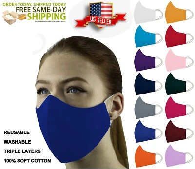 Juego de 5 Mascarillas Faciales en 3 Tallas Triple Capas 100% Algodón Lavable Reutilizable con Bolsillo Foto 1 de 4