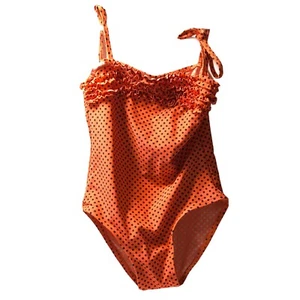 Little Star Girls size 8 Swimsuit Orange & black polka dots 1 Piece bathing suit - Picture 1 of 11
