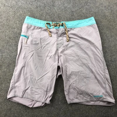 Patagonia Swim Trunks Mens 34 Gray Blue Embroidered Drawstring 10" Inseam - Image 1 of 4