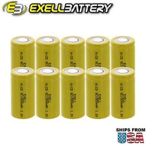 10x Exell SubC 1.2V 1500mAh NiCD Flat Top Rechargeable Batteries - Picture 1 of 6