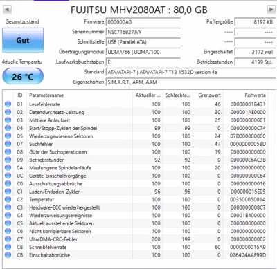 80 GB IDE Fujitsu MHV2080AT P-ATA 4200rpm 8MB HDD 2.5" interne Festplatte - Bild 1 von 3