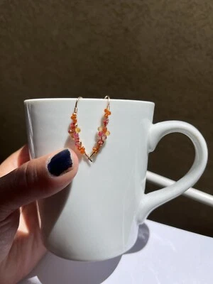 "Pendientes de zafiro naranja relleno de oro uno y 3 x 8"" vibrantes hechos a mano" Foto 1 de 3