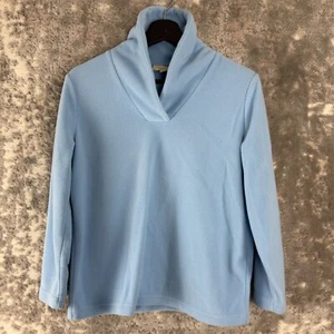 Appleseeds Petite Size PS Fleece V Neck Sweater Blue Long Sleeve Pullover - Picture 1 of 8