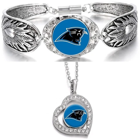2PcSet Carolina Panthers Gift Womens Sterling Silver Necklace Bracelet D3D19 Cover