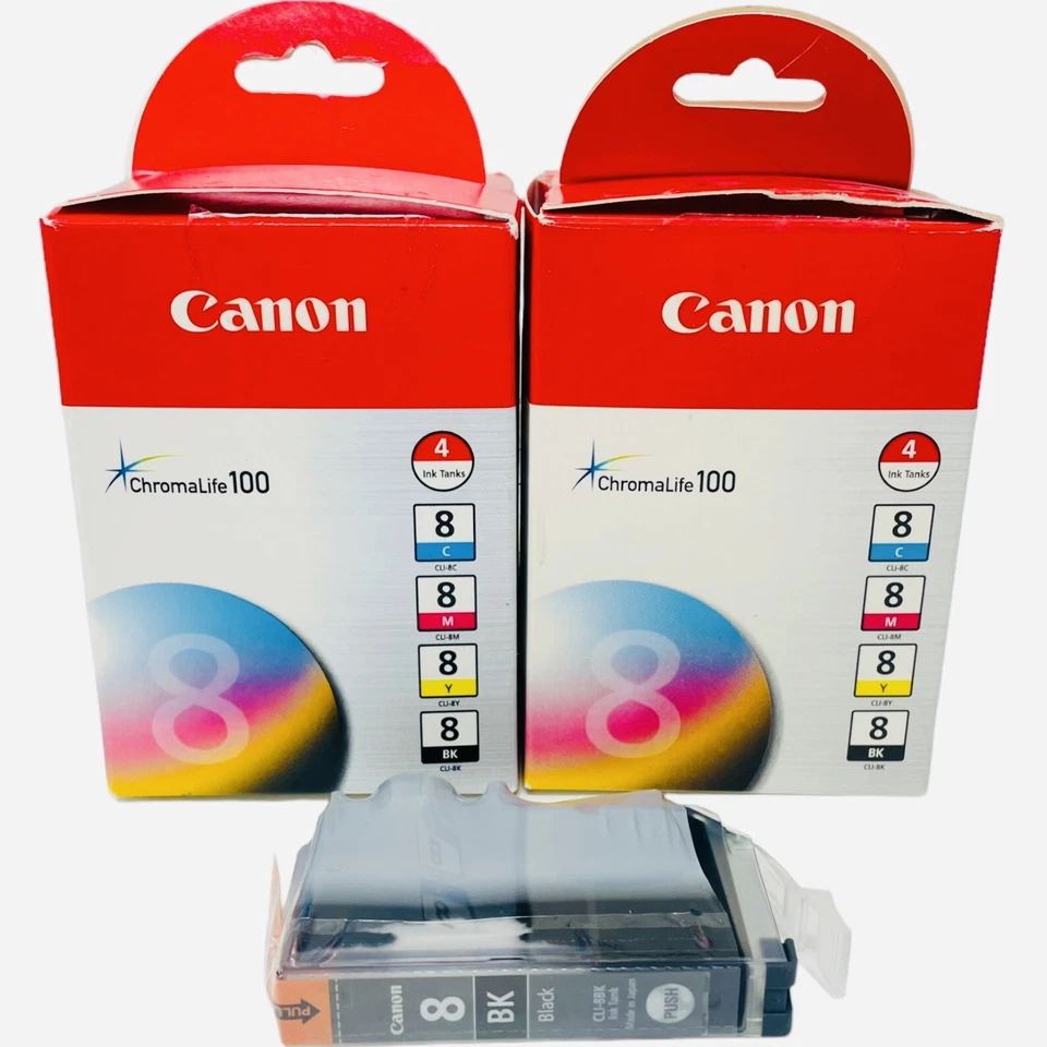 Canon ChromaLife 100 CLI-8 Ink Pack Black Cyan Magenta Yellow 9 Cartridges Total - Image 1 of 1