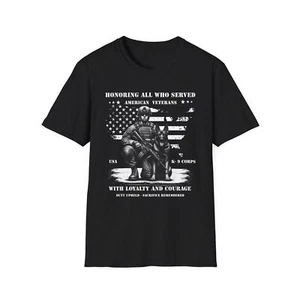 US Veteran Graphic T-shirt Black American Military K-9 corps Dogs Veterans Day - Picture 1 of 12