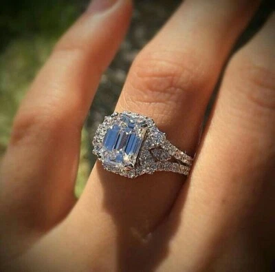 2.00 Ct Emerald Cut Lab-Created Diamond Engagement Ring 14K White Gold Finish - Image 1 of 4