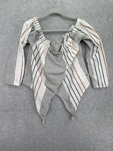 Roxy Women's Off Shoulder Blouse Striped Tie Center Size Small Cotton Long Sleev - Picture 1 of 9