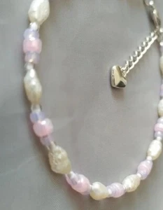 19-24cm Freshwater Pearl Pink Glass Beaded Bracelet Vintage Upcycled Pastel Baby - Picture 1 of 4