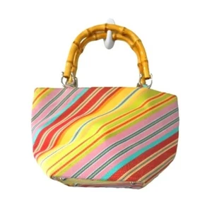 Talbots purse, multi-color, stripes, twill handbag, bamboo handle, width 11", le - Picture 1 of 10