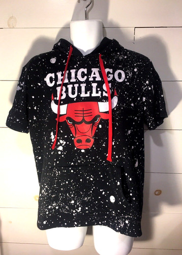 VETEMENTS Felpa con cappuccio Chicago Bulls uomo grande nero bianco schizzato manica corta