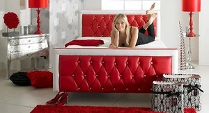 Red Kids Childrens Toddler Luxury Crystal Faux Leather Bed In All Sizes&Colours - Picture 1 of 8