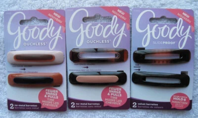 2 Goody Slideproof Plastic Velvet Stay Put Secure Fit No Metal Hair Barrettes - Image 1 of 4
