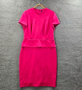 Phase Eight Womens Bodycon Dress Size 16 Pink Stretch Knit Short Sleeve Peplum - Picture 1 of 14