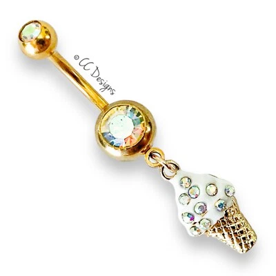 14g Oro IP Aurora Boreal Cz Cuelga Blanco Brillo Helado Vientre Anillo (B85) Foto 1 de 2