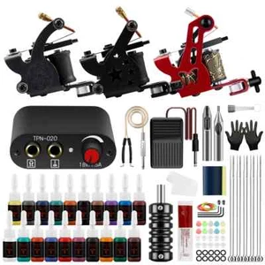 Tattoo Machine Power Supply 20 Color Inks Permanent Pigment Needles Complete Lot - Picture 1 of 31