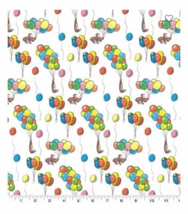 Curious George Balloon Mask Cotton Fabric sold by the yard, 1/2 yard or FQ - Picture 1 of 1