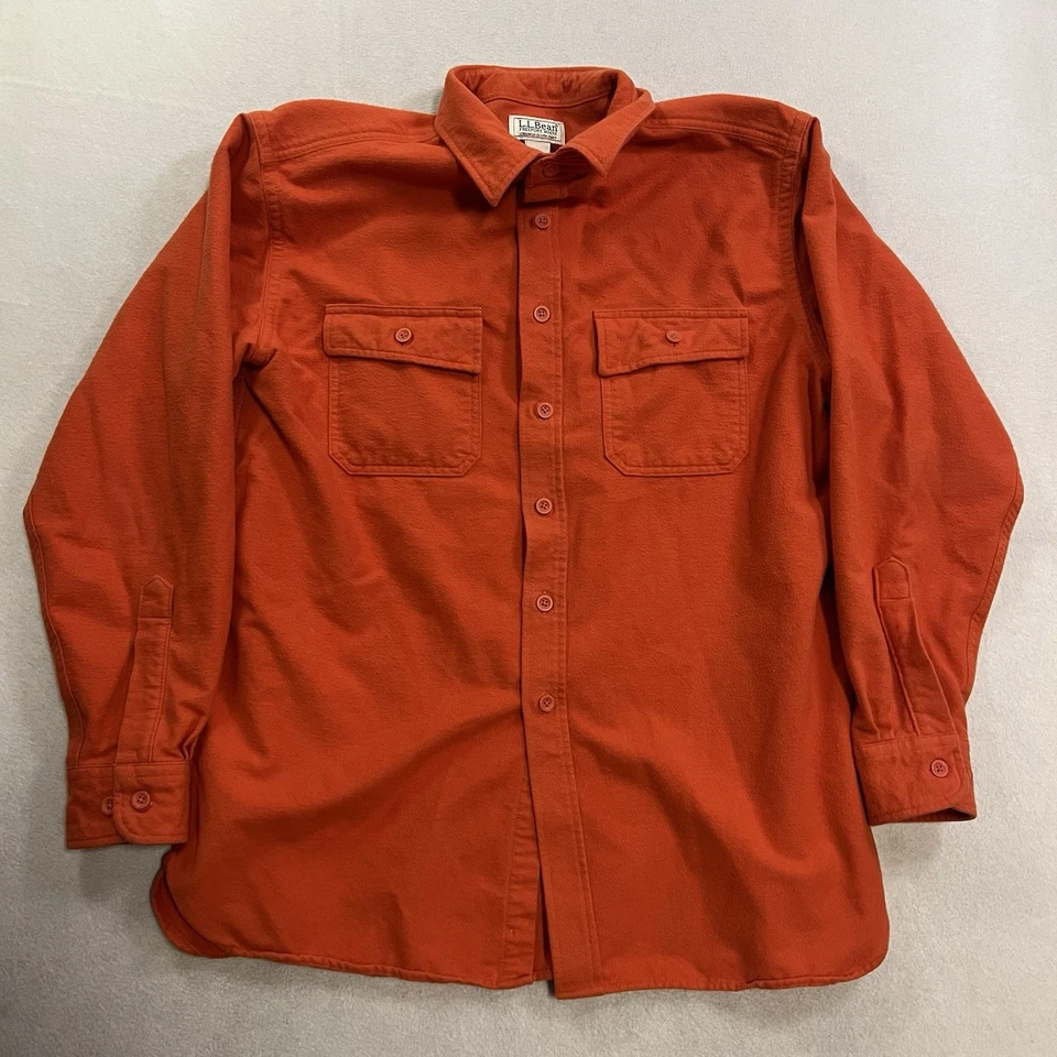 Camisa Gamuza LL BEAN Vintage Franela Naranja Brillante Para Hombre Grande Abotonada Caza Foto 1 de 4